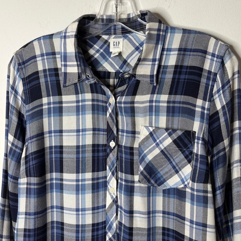 Gap Maternity Womens 1/2 Button Pullover Shirt XS Blue Plaid Lightweight Flannel - Picture 4 of 9